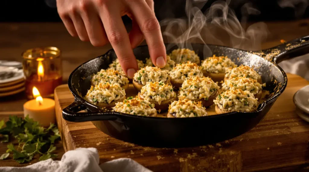 Champignons farcis au four, à l’ail et aux fines herbes : l’apéro chaud, fondant et croustillant