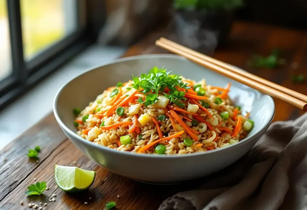 Je prépare ce riz sauté carotte-poireau à la sauce soja dès que je veux un dîner sain et express