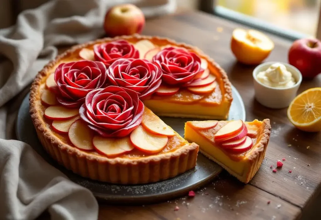 Quatre pommes, un tour de main et voici une tarte en forme de bouquet facile pour une Saint-Valentin pleine d'amour