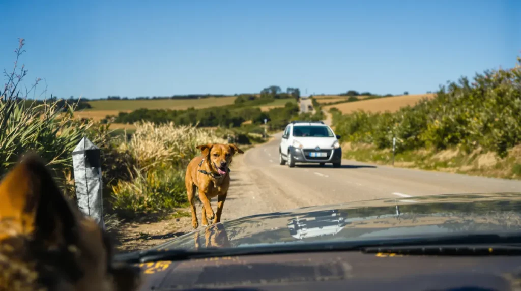 Un chien court derrière une voiture : quand la conductrice réalise enfin, elle freine brusquement